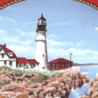 Lighthouse Portraits in Oval Frames on Red