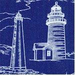 Lighthouses Etched in White on Blue