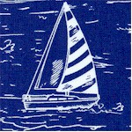 Sailboats Etched in White on Blue