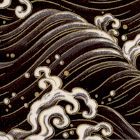 Hyakka Ryoran - Elegant Gilded Ocean Waves in Black and White