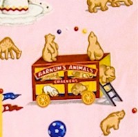 Barnums Animal Crackers on Pink FLANNEL by Nick & Nora - LTD. YARDAGE AVAILABLE