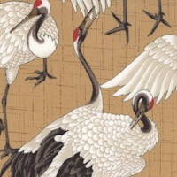 Nobu Fujiyama Crane Dynasty - Elegant Cranes on Beige Texture