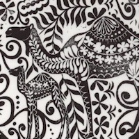 Jasmine - Black and White Ornate Camels and Foliage by Valori Wells