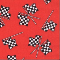 Fast Track - Tossed Checkered Racing Flags on Red