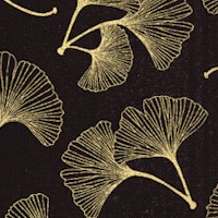 Kabuki - Elegant Tossed Gilded Ginkgo Leaves on Black