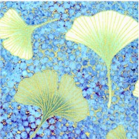 Shimmer - Ginkgo Garden Gilded Tossed Leaves on Blue