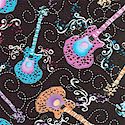 Rock & Roses - Tossed Guitars on Black - SALE! (MINIMUM PURCHASE 1 YARD)