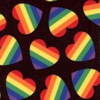 Tossed Rainbow Hearts on Black (Digital) - SALE! (MINIMUM PURCHASE 1 YARD)