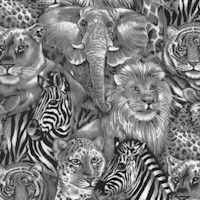 Jungle Fun - Packed Jungle Animal Portraits in Black, White and Gray