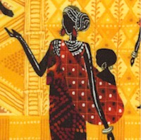 Kenta - African Ladies and Children on Textured Gold Design
