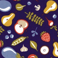 Mod Kitchen - Tossed Mid-Century Modern Style Fruits and Veggies on Blue