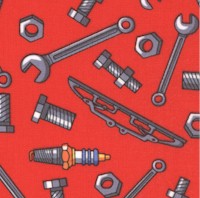 Mechanics Depot - Tossed Tools and Car Parts on Red