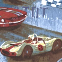 Vintage Sports - Car Racing Scenes - SALE! (MINIMUM PURCHASE 1 YARD)