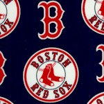 Boston Red Sox Tossed Baseball Logos on Navy Blue - 58 Inches Wide!