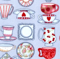 Tea Time - Small-Scale Teapots, Teacups and Saucers on Blue