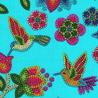 Tucson - Beaded style Flowers and Hummingbirds on Turquoise