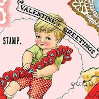 Be Mine Valentine - Tossed Vintage Valentines on Pink by J. Wecker Frisch - LTD. YARDAGE AVAILABLE (