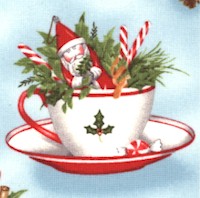 Holly Jolly Christmas - Festive Holiday Teacups and Saucers on Blue