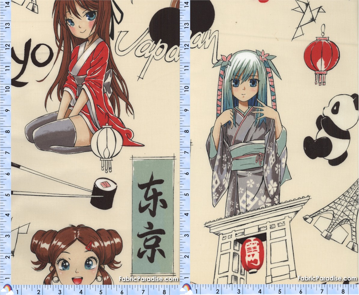 Nicole's Prints - Tokyo Dream - Anime Characters on Cream, Oriental,  Elkabee's , LLC