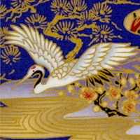 Samurai I - Exquisite Gilded Cranes and Cherry Blossoms on Purple