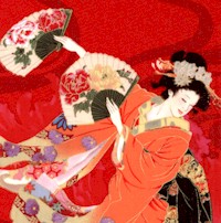 Kyoto - Exquisite Gilded Geishas on Red
