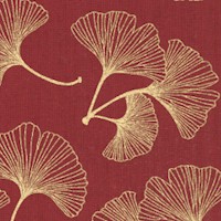 Kabuki - Elegant Tossed Gilded Ginkgo Leaves on Burgundy