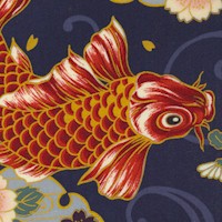 Hyakka Ryoran - Elegant Gilded Koi and Flowers on Navy Blue