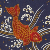 Hyakka Ryoran - Tossed Gilded Small-Scale Koi on Ocean Waves