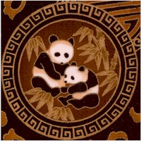 Shanghai Style - Gilded Oriental Pandas and Flowers on Brown Sateen 