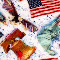 American Icons - Tossed Flags, Eagles, Liberty Bells and Lady Liberty