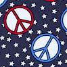 Tossed Peace Symbols on Star-Studded Blue