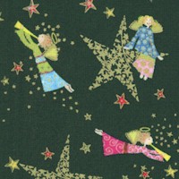 Holiday Minis - Gilded Small-Scale Angels on Green - SALE! (ONE YARD MINIMUM PURCHASE)