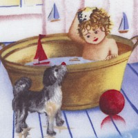 Bath Time - Charming Vignettes of Children on Blue