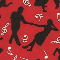 Rock Around the Clock - Dancing Couples and Musical Symbols on Red