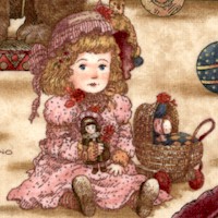 From The Attic - Vintage Dolls on Parchment by Giordano Studios  -  LTD. YARDAGE AVAILABLE (.25 YD) 