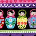 Colorful Rows of Matryoshka Dolls, Birds and Flowers on Black