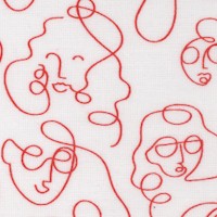 Red Hot Faces on Ivory - SALE! (MINIMUM PURCHASE 1 YARD)