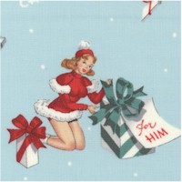 For You - Retro Holiday Pinups Bearing Gifts on Blue