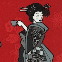 Lovely Geishas on Red Floral