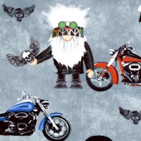 Whimsical Biker Gnomes on Gray