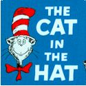 The Cat in the Hat - Tossed Cats on Blue - SALE! (MINIMUM PURCHASE 1 YARD)