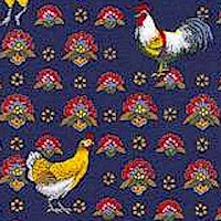 Cocorico - Provence-Style Roosters and Flowers on Blue