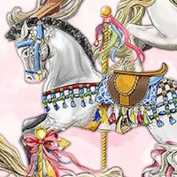 Admit One - Elegant Carousel Horses and Hot Air Balloons on Pink