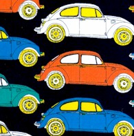 Retro Cars on Black - SALE! (MINIMUM PURCHASE 1 YARD)