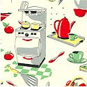 Retro 50s Kitchen Appliances on Cream - SALE! (MINIMUM PURCHASE 1 YARD)