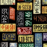 Motorin’ - Antique License Plate Collage on Black by Dan Morris