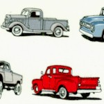 Old Guys Rule - Small Scale Pickup Trucks on Ivory - LTD. YARDAGE AVAILABLE