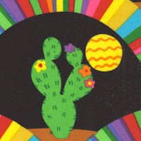 Fiesta - Rainbow Cacti on Black by Carol Eldridge
