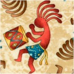 Tossed Kokopelli on Textured Beige - LTD. YARDAGE AVAILABLE