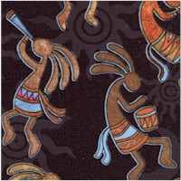 Sun Dancers - Tossed Kokopelli on Black by Dan Morris